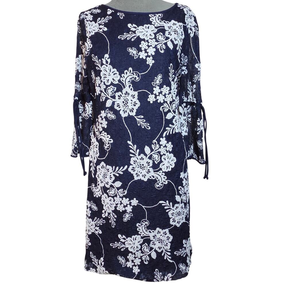 Navy and White Floral Print Lace Dress Size 6